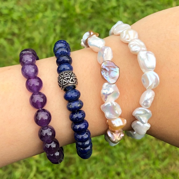 GENUINE AMETHYST GEMSTONES ELASTIC BRACELET UNISEX - Picture 3 of 5